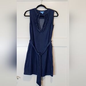 Draper James Mini Denim Sundress Sleeveless Cotton Tie Belt Pockets Size XS